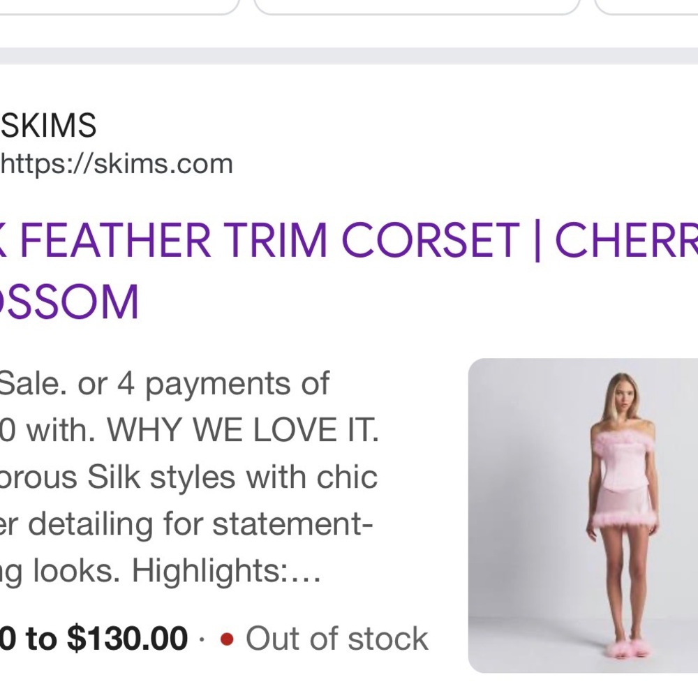 SKIMS Pink Satin Marabou Trim Bustier Set - Picture 4 of 8